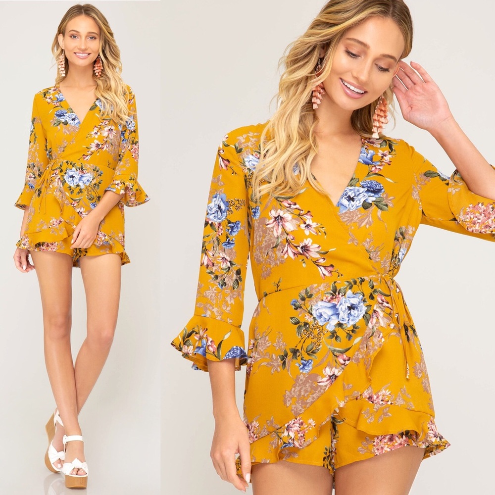 STORE CLOSING SALE! Yellow Mustard Floral Romper